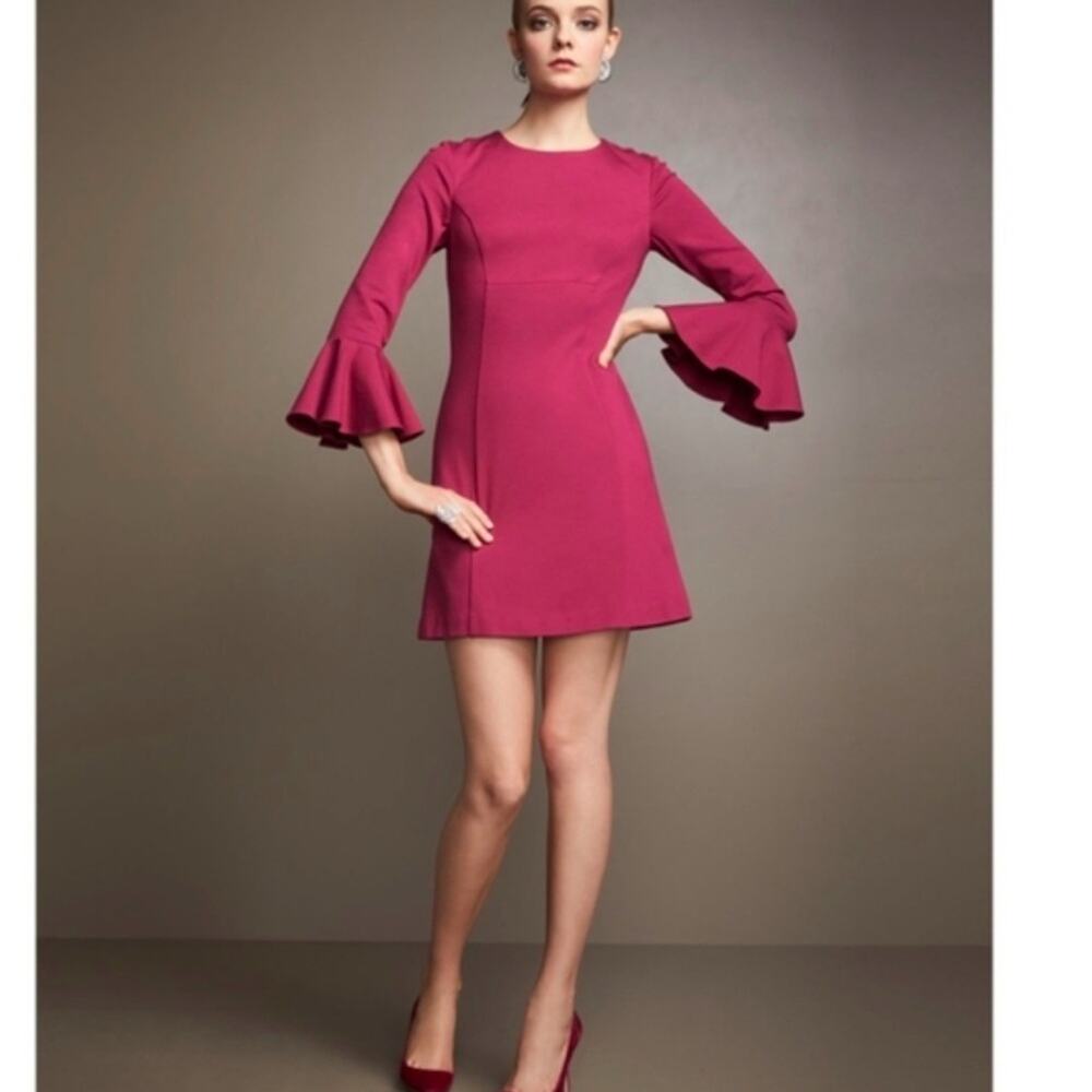 Trina Turk Raspberry Panache Dress 4 NWT Trumpet Sleeve Feminine Ladylike Party